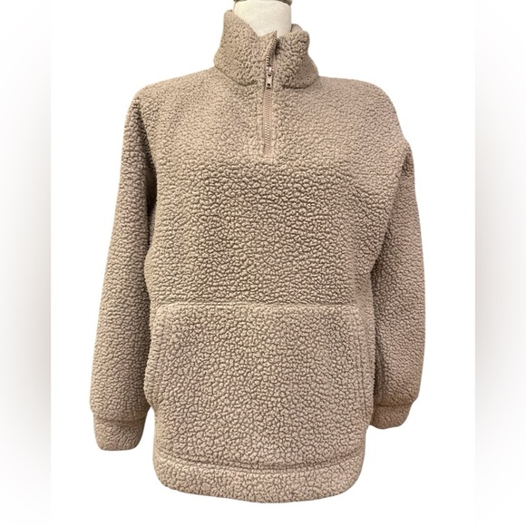 American Eagle Outfitters Sweaters - American Eagle Tan Sherpa Quarter Zip Sweatshirt Size Beige Teddy Bear Top